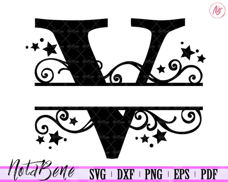 Download V Split Monogram SVG Swirls Stars Split Font Letter V SVG ...