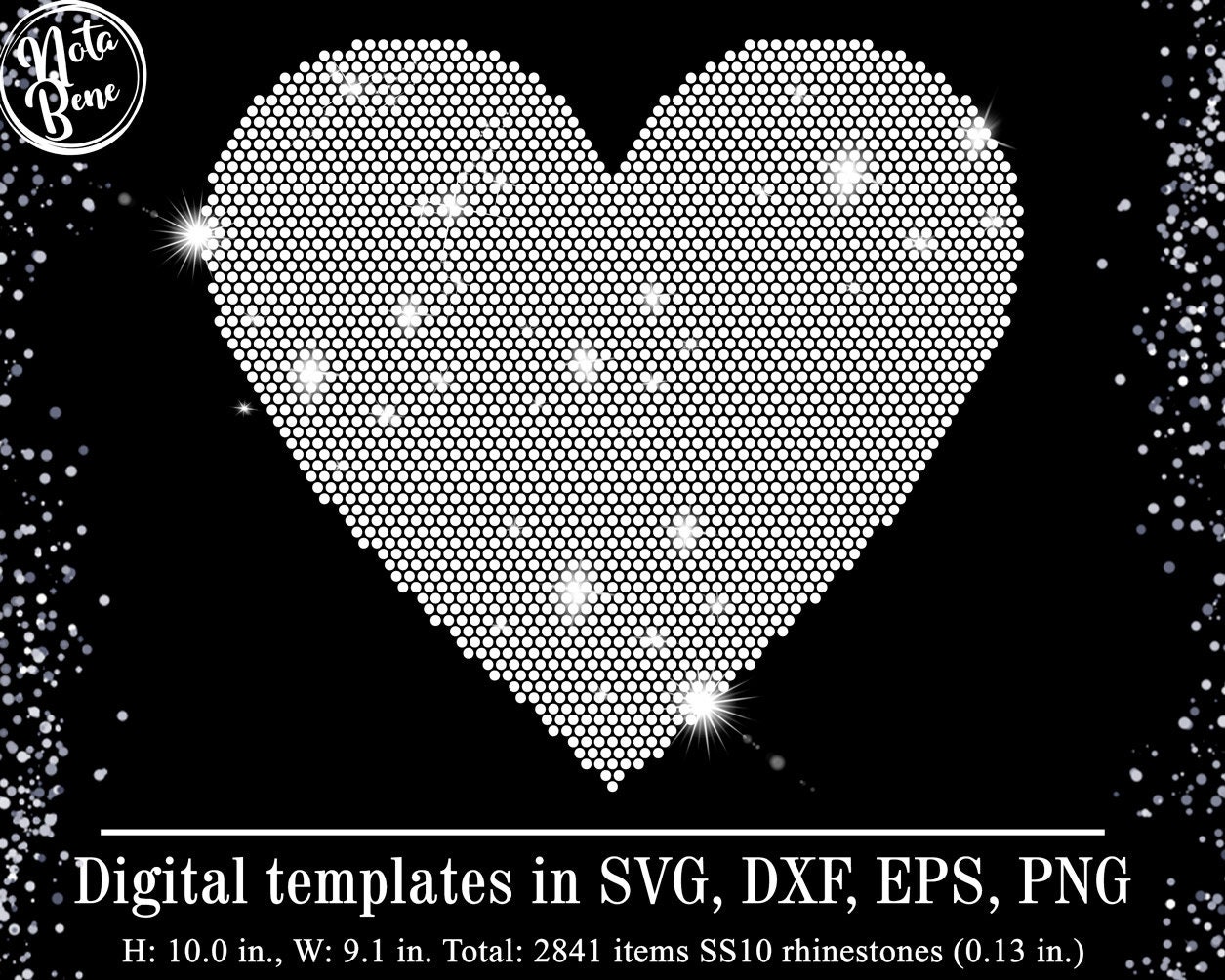 Heart Vector Rhinestone Heart Rhinestone Template SVG, Bling Shirt Design (10x9