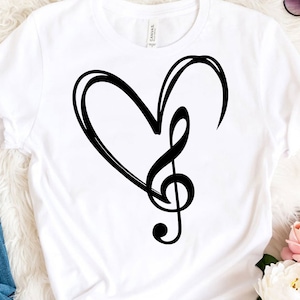 Nota musical Svg, Símbolo de amor de coração Svg, Clave de sol de sol Svg, Partitura Svg, Ilustração de logotipo de músico SVG PNG Arquivo de corte vetorial