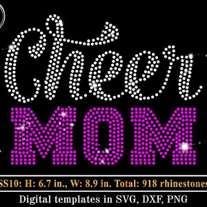 CHEER MOM Rhinestone Template SVG, Crystal Bling Transfer svg, Cheerleader Mom Rhinestones svg, Hotfix Sparkle Pattern, Cricut svg