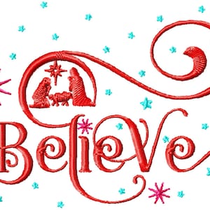Christmas Embroidery Design, Nativity Scene Believe Embroidery Fill Stitch, Machine Embroidery Pattern