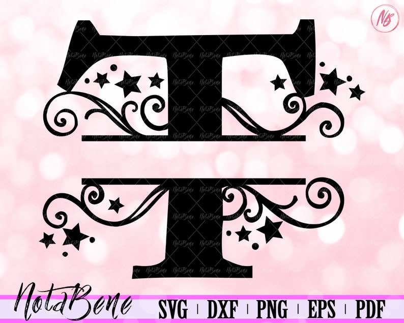 Download T Split Monogram SVG Swirls Stars Split Letter T SVG ...