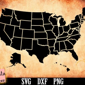 Mapa dos EUA SVG Estados Unidos SVG Arquivo de corte Mapa Svg Estados Unidos da América Svg EUA Arquivo de clipart PNG para impressão para Cricut Dxf Htv Laser Plasma