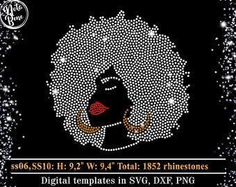 Afro Girl Rhinestone Template SVG, Afro American Woman Bling Shirt Design (Digital Download)