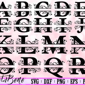 Split monogramme lettres Split Alphabet fichiers svg pour police de la silhouette pour Cricut Regal police svg Split monogramme svg vecteur plasma CNC découpé au laser