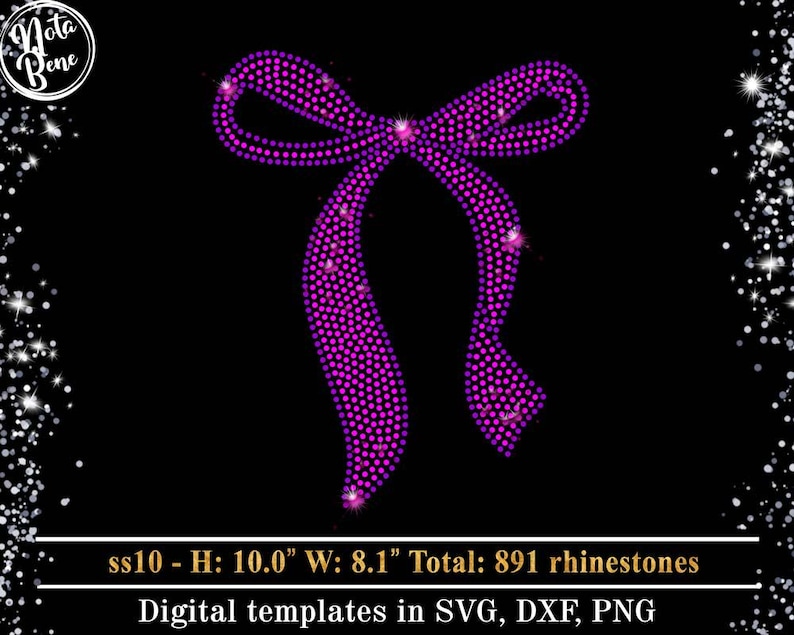 Pink Rhinestone Bow Pink Coquette Bow, Rhinestone Template SVG, Elegant Bling Design for ...