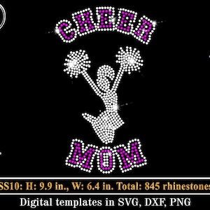CHEER MOM Rhinestone Template SVG, Cheerleader Girl Rhinestones svg, Crystal Bling Transfer svg, Hotfix Sparkle Digital Shirt Design, Cricut