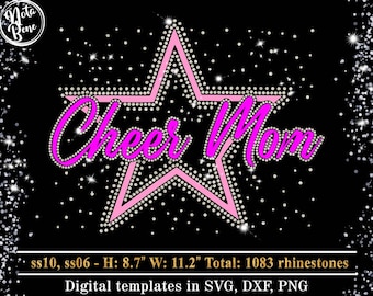 Cheer Mom Strass SVG-sjabloon, Cheerleader Star Crystal hotfix bling ontwerp (digitale download)
