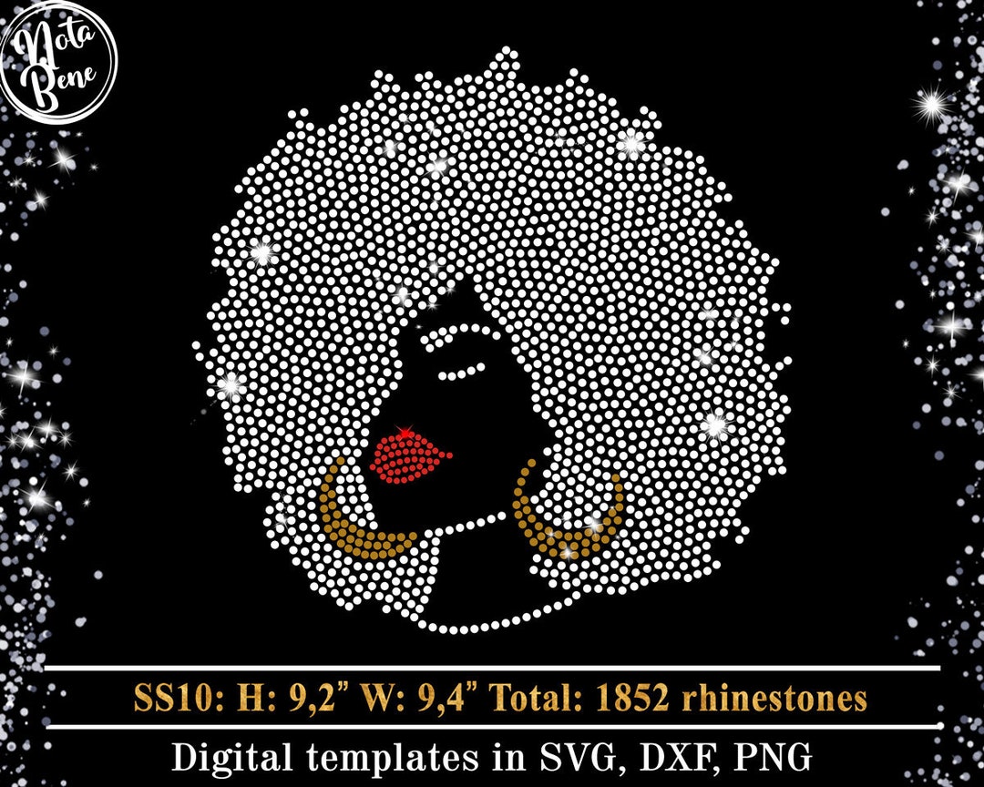 Afro Girl Rhinestone Template Svg, Afro American Woman Bling Svg ...