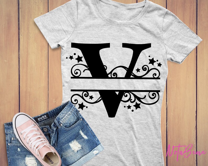 Download V Split Monogram SVG Swirls Stars Split Font Letter V SVG ...