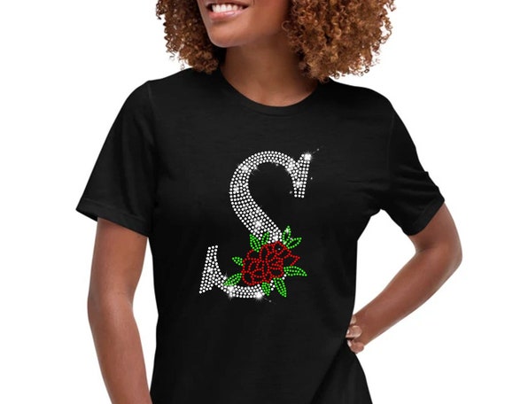 S Letter Floral Rhinestone Template SVG Diamond Bling Letter - Etsy