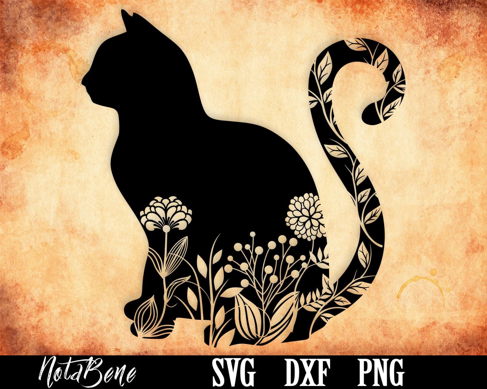 Download Floral Cat Svg Cut file Mandala Cat Svg Field Flowers Svg ...