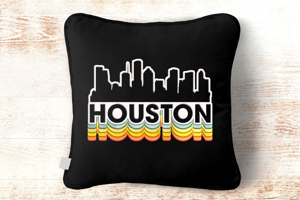 Houston City Skyline Embroidery Design Vintage Retro Etsy