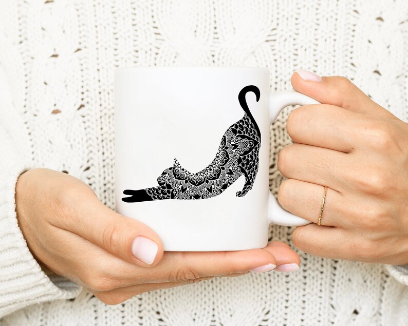 Download Yoga Cat Mandala SVG Cut File Cat DXF Cat Boho Hippie Cat ...