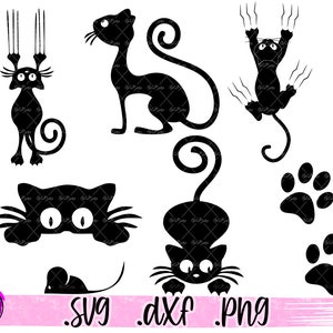 6 SVG Cartoon Cats Svg Cat Svg Cut file Scratching Down Cat Svg Pet Kitty Funny Cat Kitten Shirt Mug Design Kittens Cricut Dxf Png