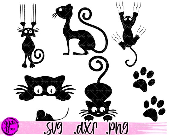 Download 6 Svg Cartoon Cats Svg Cat Svg Cut File Scratching Down Cat Etsy