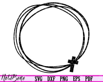 Cross Circle Frame SVG Faith Religion Monogram Frame Circle Border svg Circle Wreath svg Circle Frame Border svg Cricut dxf Htv Cut fichier Png