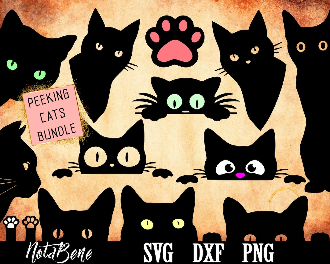 peeking black cat poster, cute cat print, home decor,... Peeking Black Cat SVG Silhouette Clipart Peek a Boo Cats SVG Peekaboo ...