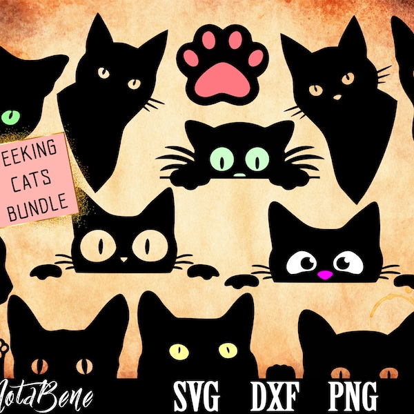 Peeking Black Cat SVG Silhouette Clipart Peek a boo Cats SVG Peekaboo Cat Cut File Pet Cat Svg Cat Meow Svg Kitty Kat Cricut Cut File DXF