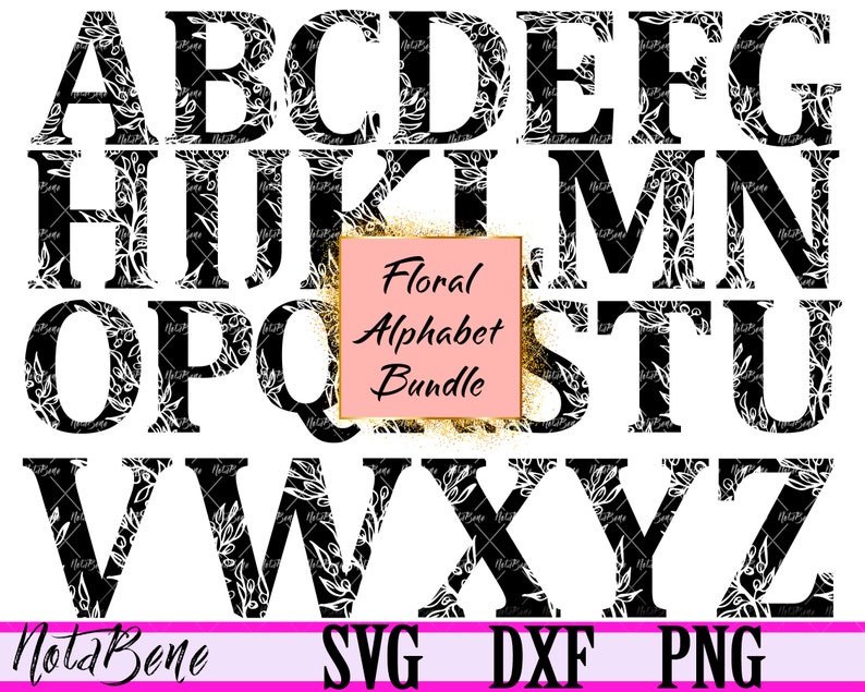 Floral Alphabet Svg Cut files Floral Monogram Letters Clipart Alphabet svg Silhouette Font Cricut Floral font svg Laser CNC Plasma Dxf Png image 10