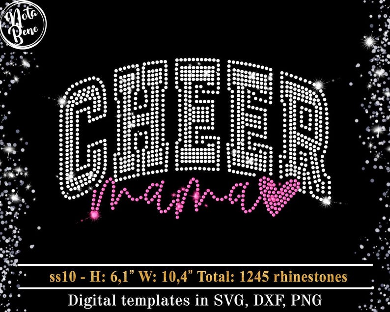 Cheer Mom strass SVG-sjabloon, Cheerleader Mum Bling Design, Crystal Hotfix Sparkle-patroon afbeelding 7