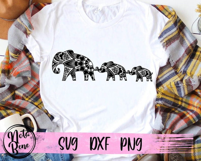 Download Mom Elephant With Two Babies SVG Mandala Elephant Family ...