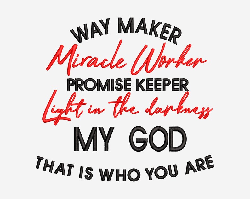 Waymaker Miracle Worker Embroidery Design, Faith Embroidery Fill Stitch ...