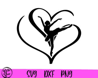 Ballerina Silhouette SVG, Heart Ballerina svg Clipart, Dancer Girl Heart SVG, Cricut Cut File, Ballet Dancer Girl Heart Png