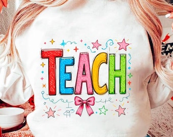 Teach PNG, Teacher Coquette Bow png, Teacher Gift png, Coquette Teach Shirt Design, Teacher Appreciation png, Varsity png