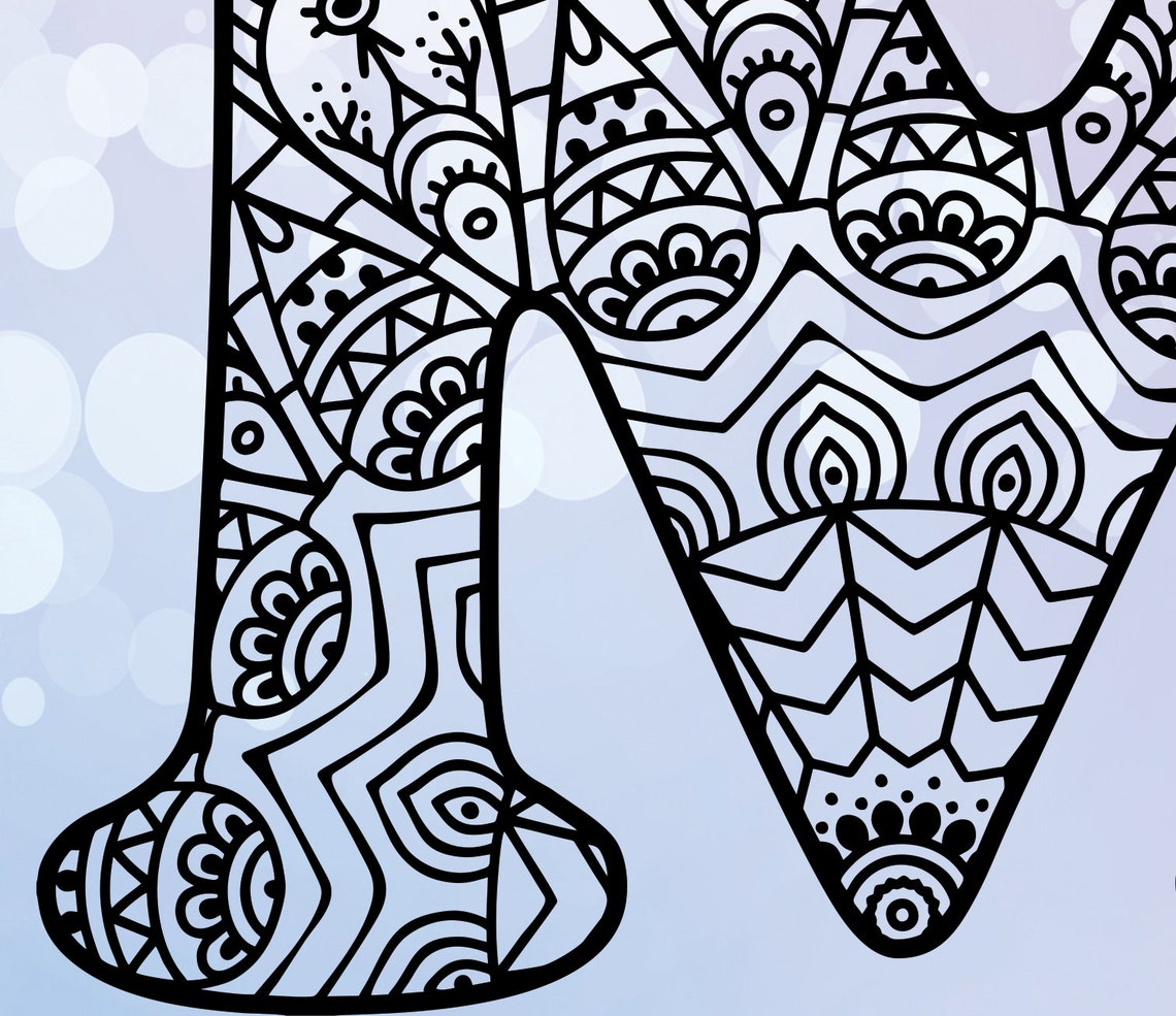 Mandala M Letter SVG Papercut Template Dxf Coloring Page M Etsy