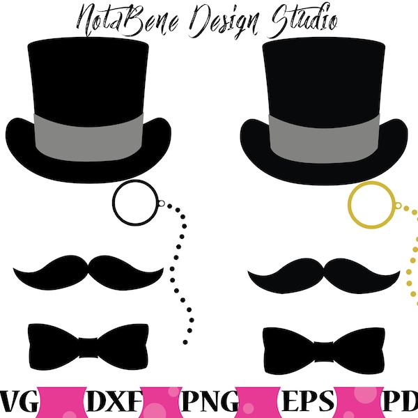 Gentleman SVG Moustache Hat Glasses Monocle Clipart SVG English Sir Photo Booth Props Party svg Wedding Props svg Files Cricut Silhouette