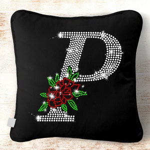 Floral Letter P SVG, Rhinestone Template SVG, Diamond Bling Monogram, Rose Alphabet Letter P, Rhinestone Cricut, Shirt Design, ss10 ss6