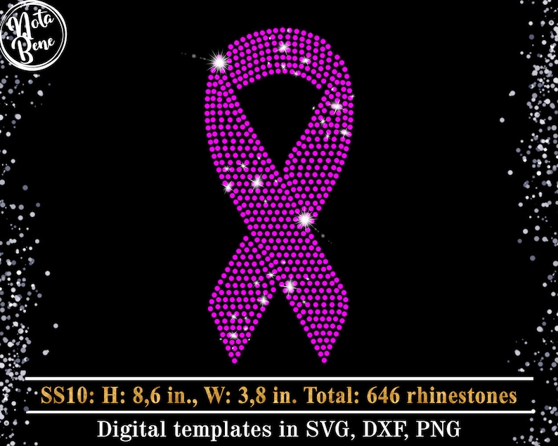Pink Ribbon With Rhinestone Awareness Ribbon Rhinestone Template SVG, Breast Cancer Ribbon Svg ...
