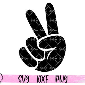 Signo de paz de mano svg, símbolo de paz de amor svg, clipart de mano groovy, gesto de mano de paz hippie V Svg Archivo de corte dxf Clipart Vector Icono Silueta