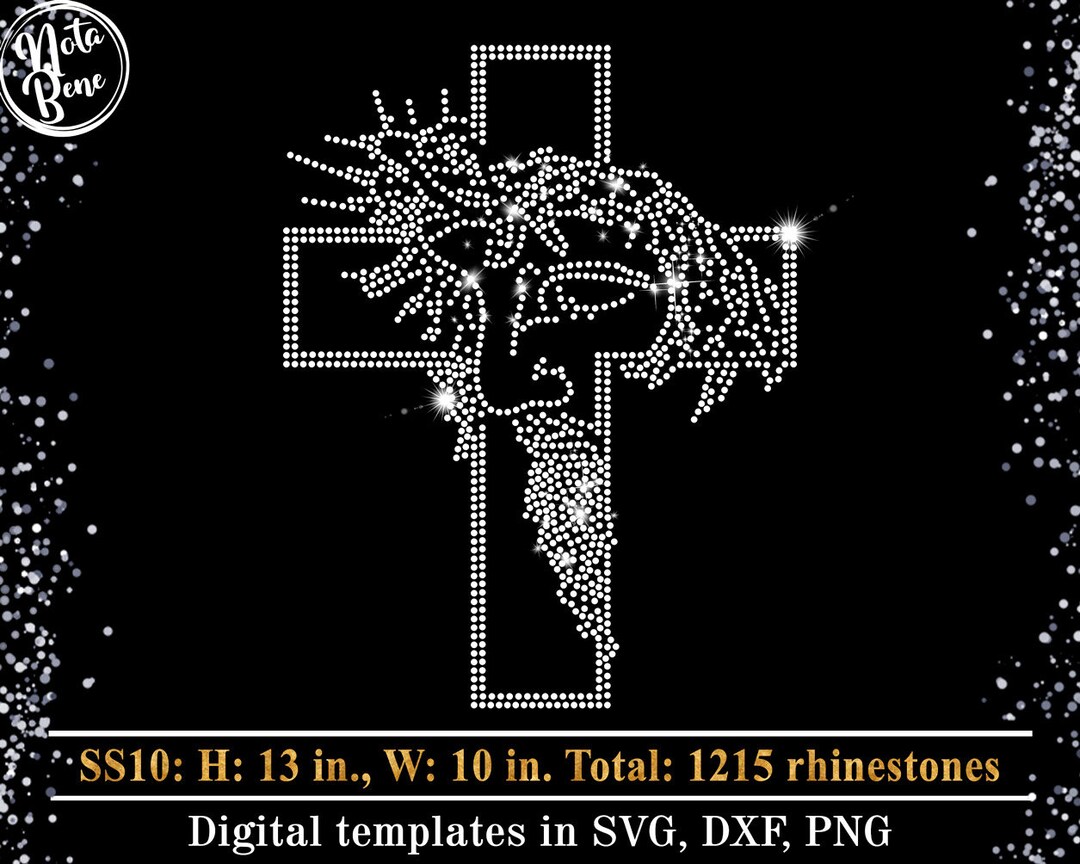 Jesus Cross Rhinestone Template SVG, Hotfix Bling Shirt Design (digital ...