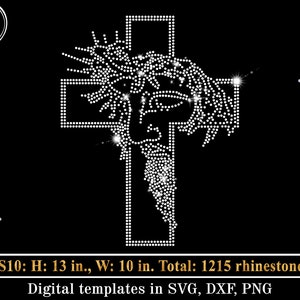 Plantilla SVG de cruz de Jesús con diamantes de imitación, diamantes de imitación termoadhesivos, diseño de camiseta con brillos, diamantes de imitación religiosos de Jesús y Dios cristiano, SS10 SS06