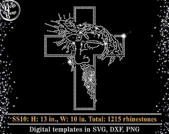 Jesus Cross Rhinestone Template SVG, Hotfix Bling Shirt Design (Digital Download)