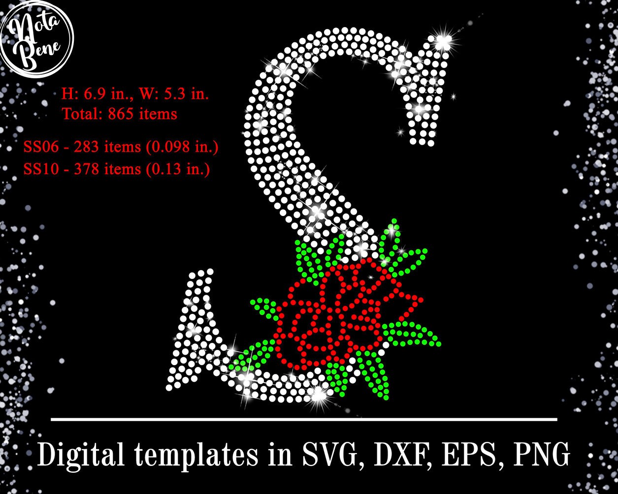 S Letter Floral Rhinestone Template SVG Diamond Bling Letter - Etsy