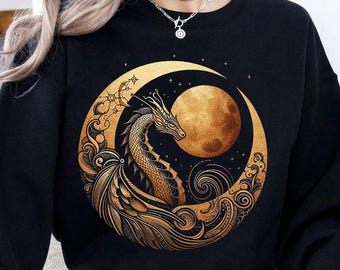Mystic Dragon And Moon png, Mystical Moon Phase png, Dragon Boho Vintage png, Celestial Spiritual designs
