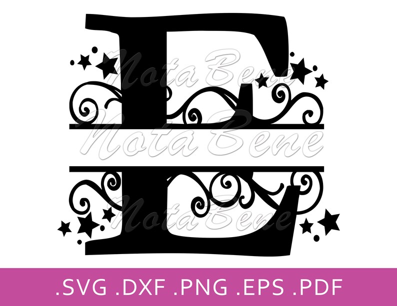 Download Elegant E Split Monogram SVG Swirls StarsSplit Letter E SVG | Etsy