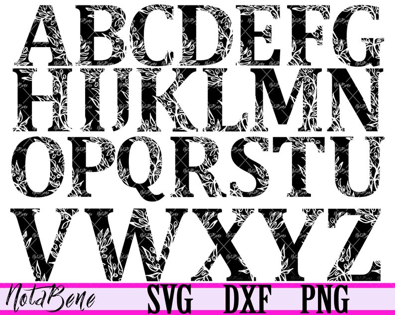 Floral Alphabet Svg Cut files Floral Monogram Letters Clipart Alphabet svg Silhouette Font Cricut Floral font svg Laser CNC Plasma Dxf Png image 9