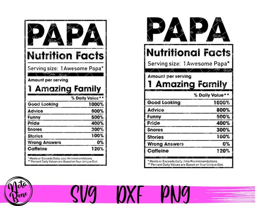 Papa Nutrition Facts 2 SVG Cut File, Dad Nutritional Facts Svg Funny