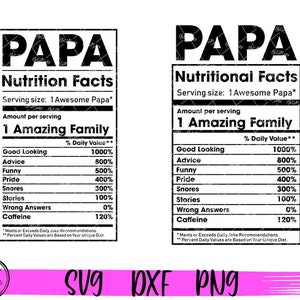 Fichier de coupe SVG papa valeur nutritive 2, valeur nutritive papa Svg cadeau papa drôle, sublimation PNG Svg Cricut de fête des pères