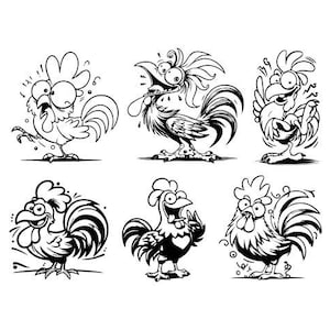 Crazy Chicken SVG PNG, Rooster Clipart Bundle, Chicken Vector Image, Funny Chicken Silhouette, Chick svg, Sublimation Design, Bird Cut Files