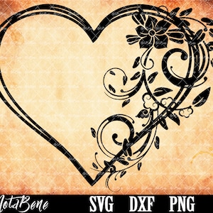 Floral Heart Svg Cut file Leaf Flowers Heart Clipart SVG Leaves Flourish Heart Cricut Heart monogram svg Heart Frame PNG DXF Valentine&#39;s Day