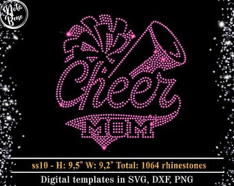 Cheer Mom Rhinestone SVG Template, Cheerleader Mom Bling Design, Crystal Hotfix Sparkle Pattern, Rhinestones, spangle transfer