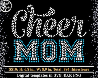 CHEER MOM Rhinestone Template SVG, Cheerleader Mom Rhinestones, Crystal Bling Transfer, Hotfix Sparkle Shirt Design, spangle transfer