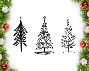 Simple Christmas Trees Svg, Christmas Tree Line Art, Scandinavian Art, Winter Shirt Svg, Cricut Vector Cut file Dxf Png