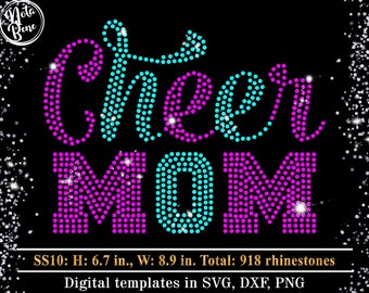 CHEER MOM Rhinestone Template SVG, Crystal Template Bling Transfer svg, Cheerleader Mom svg, Hotfix Sparkle Pattern, spangle transfer