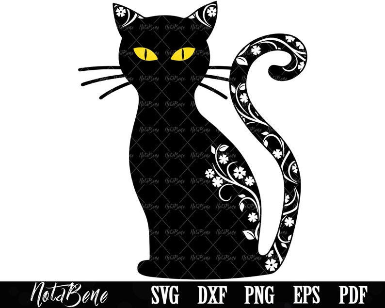 Download Cat Floral SVG Mandala Kitten Svg Black Cat Silhouette Svg ...